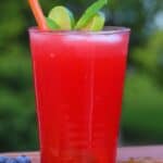 Minty watermelon mojito mocktail in a glass.