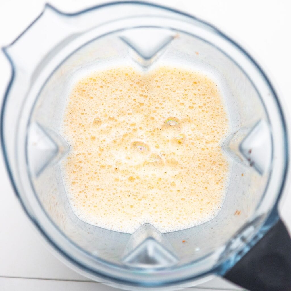 Blended Korean banana milk in a blender.