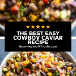 Cowboy caviar in a bowl with chips on the side.