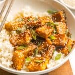 Maple glazed tofu in a bowl.