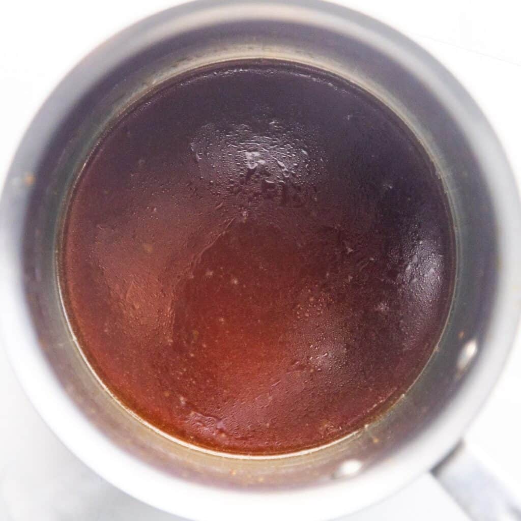 Sticky maple glaze sauce finished in a pan.