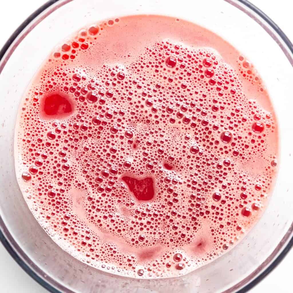 Strained watermelon juice in a bowl.
