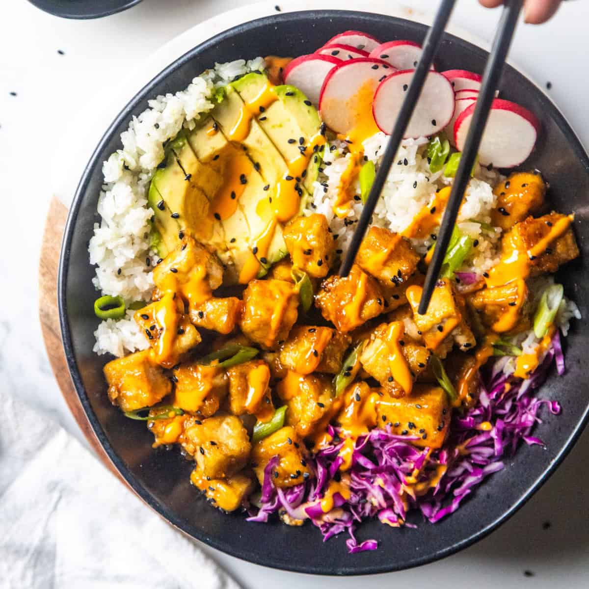 Sticky maple glazed tofu bowls
