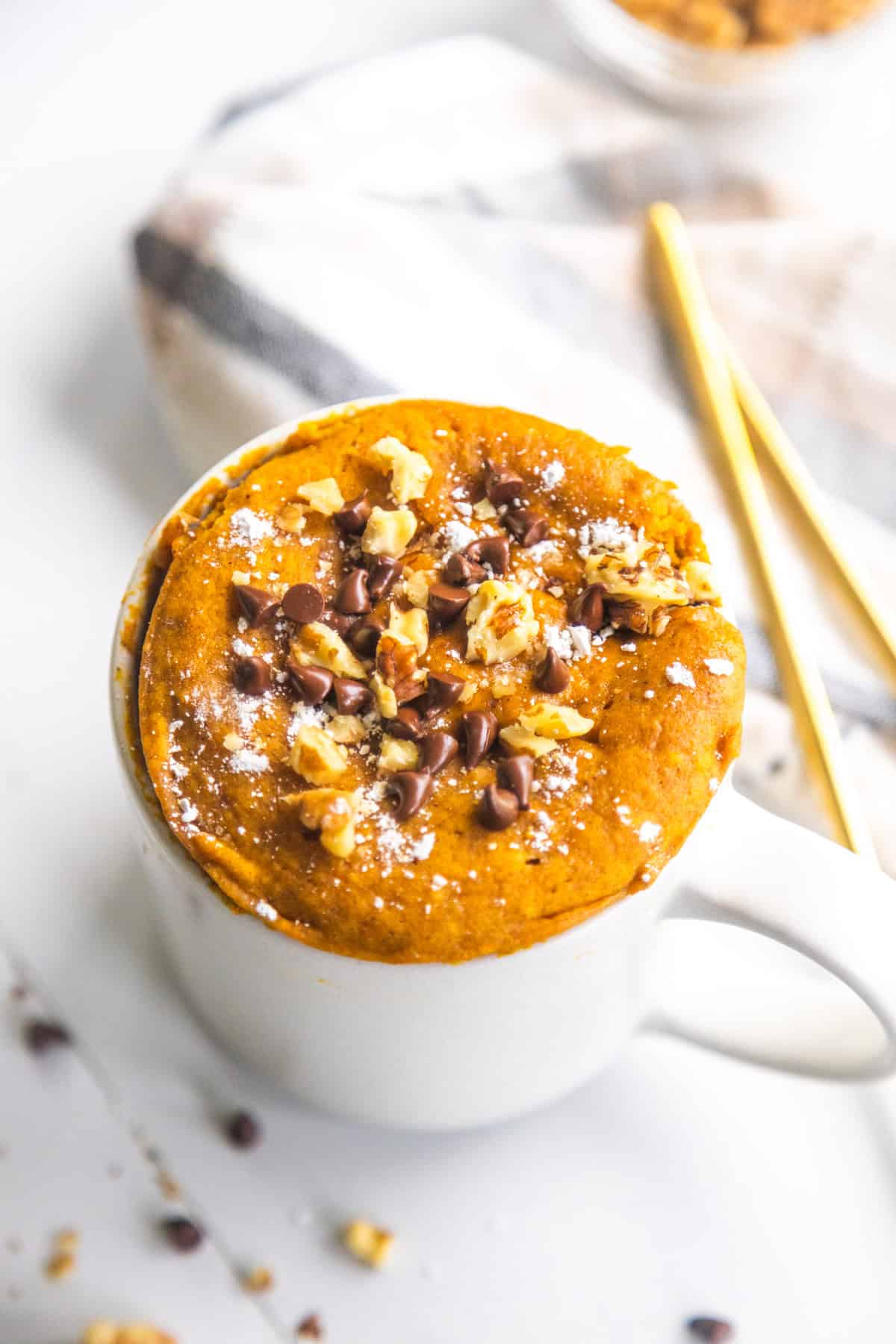 Vegan Pumpkin Mug Cake in a white mug.