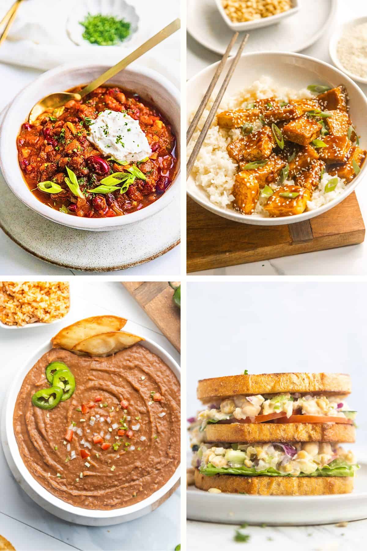 A collage of vegan meal prep recipes.