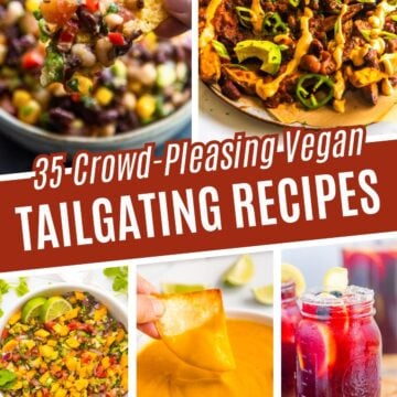 Collage of vegan tailgating recipes.