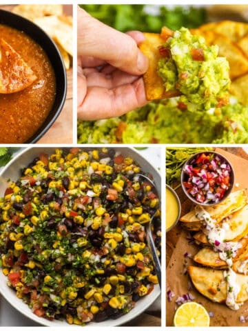 Collage of various vegan tailgating foods.