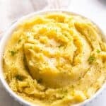 Vegan mashed potatoes made without milk in a bowl.