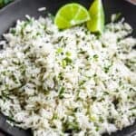 Rice for burritos (cilantro lime rice) in a bowl.