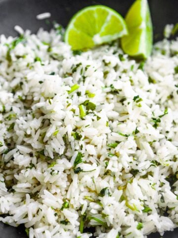 Rice for burritos (cilantro lime rice) in a bowl.