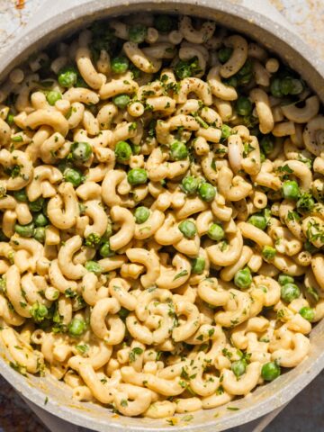 Garlic lovers' pasta salad in a bowl.