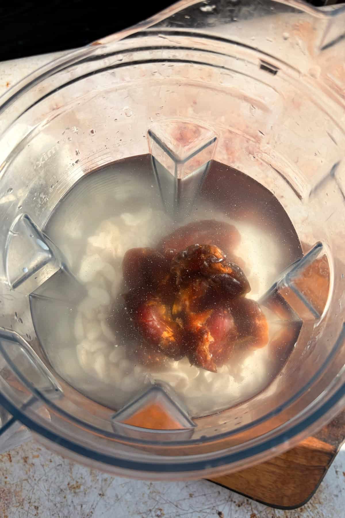 Ingredients for horchata in a large blender.