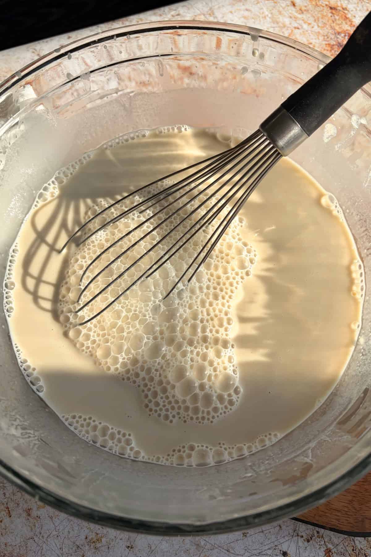 Finished vegan horchata in a mixing bowl.