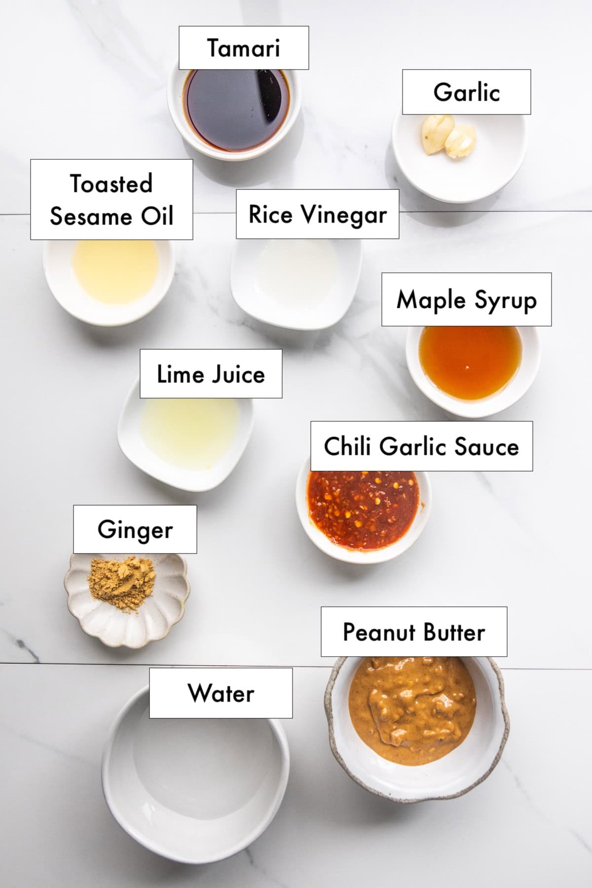 Ingredients for easy Asian peanut sauce recipe.