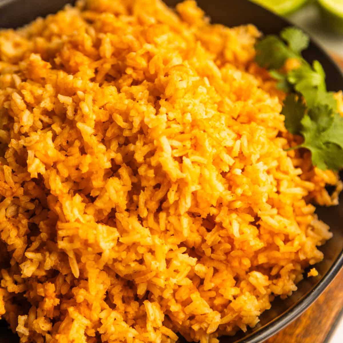Mexican rice for tacos (simple Mexican rice) in a black bowl.