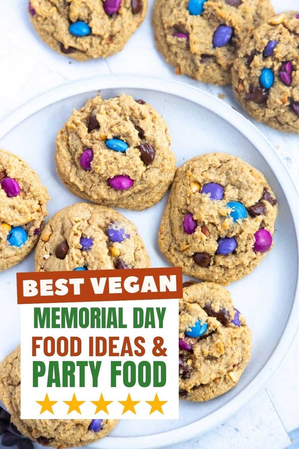 Vegan monster cookies on a plate.