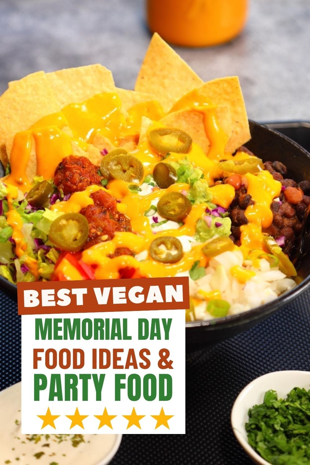 Healthy nacho bowl in a black bowl.