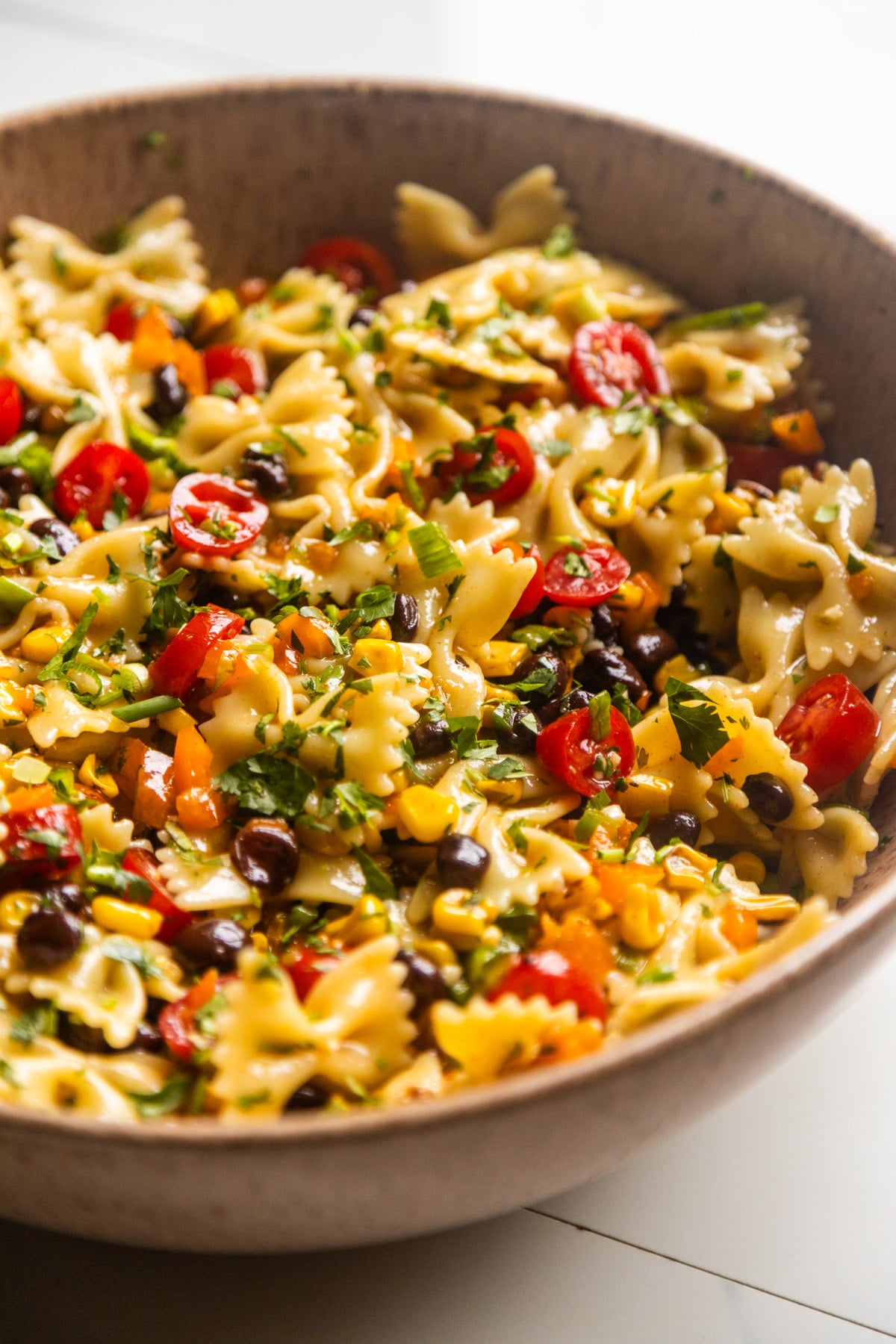 Southwest pasta salad in a bowl.