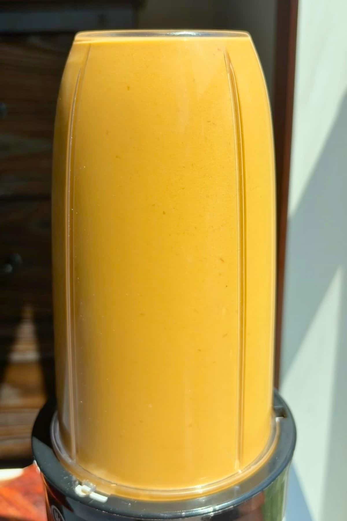 Burrito bowl sauce blending in a blender.