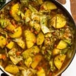 Vegan boiled dinner recipe in a pot.