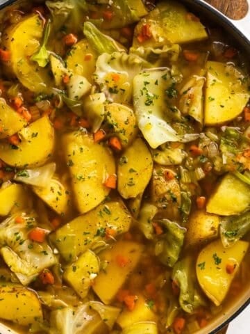 Vegan boiled dinner recipe in a pot.