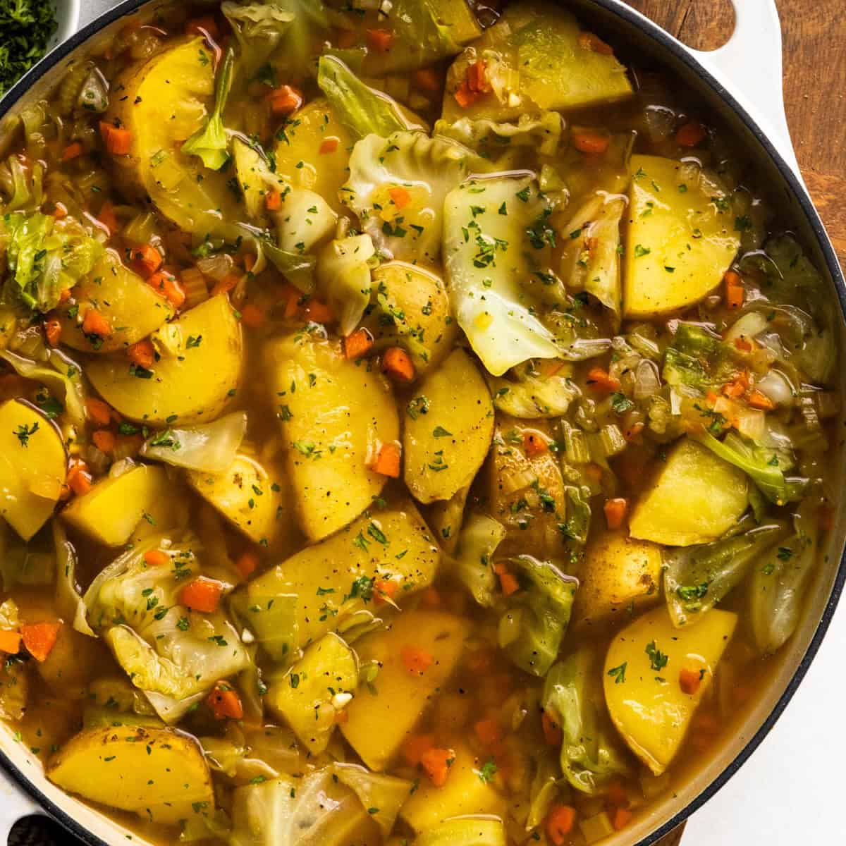 Vegan boiled dinner recipe in a pot.
